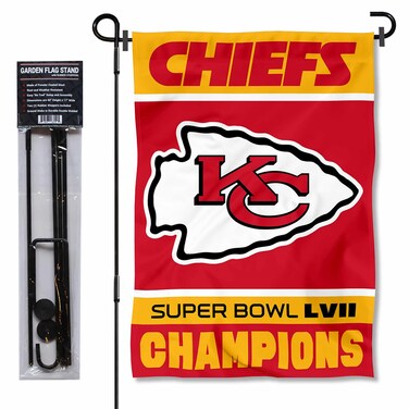 WinCraft Kansas City Chiefs Super Bowl LVII 2022 2023 Champions Garden Flag and Pole Stand Holder