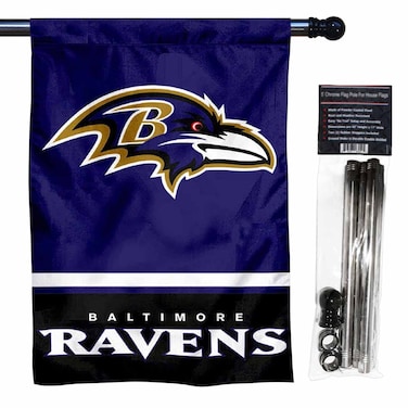 WinCraft Ravens Banner House Flag and 5 Foot Flagpole Set