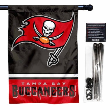 WinCraft Buccaneers Banner House Flag and 5 Foot Flagpole Set