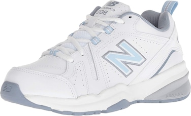 New Balance Women's 608 V5 Casual Comfort Cross Trainer, White/Light Blue, 8