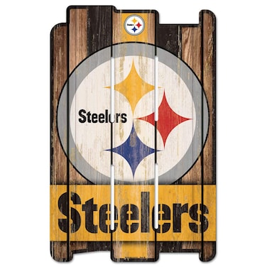 Wincraft NFL WCR11384115 Pittsburgh Steelers Wood Fence Sign, Black