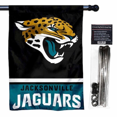 WinCraft Jaguars Banner House Flag and 5 Foot Flagpole Set