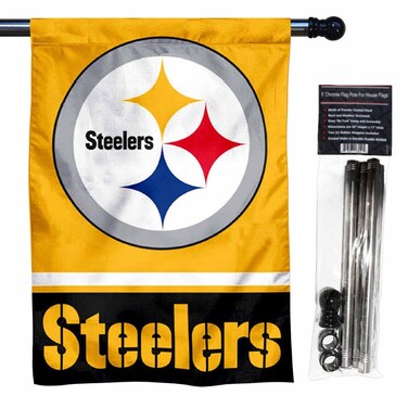 WinCraft Steelers Gold Banner House Flag and 5 Foot Flagpole Set