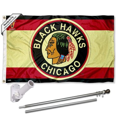 WinCraft Chicago Blackhawks Vintage Retro Flag Pole and Bracket Set