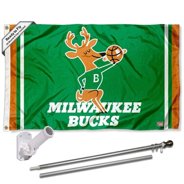 WinCraft Milwaukee Bucks Hardwood Classics Retro Flag Pole and Bracket Set