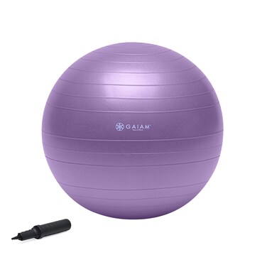Gaiam 05-51980 Total Body Balance Ball Kit - Includes 55cm Anti-Burst Stability Exercise Yoga Ball, Air Pump &amp; Workout Video - Purple