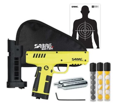 SABRE Home Defense Projectile Launcher, with 7, .68 Cal. Impact Projectiles, Direct Impact Up to 60ft., Easy to Handle, and Holds Up to 7 projectiles with 330 FPS Velocity Range