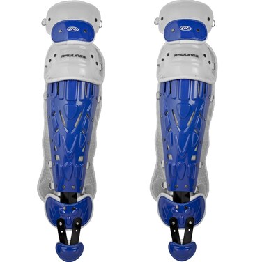 Rawlings   VELO Catcher's Leg Gaurds   Baseball   Adult 16.5"   Royal/White