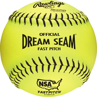 Rawlings   Official DREAM SEAM Fastpitch Softballs   NSA   12" Pro Leather Cover   C12BYLN   12 Count