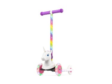 Dimensions Unicorn Kick Scooter for Kids, Self-Balancing 3 Wheeled Light Up Scooter with Extra Wide Anti-Slip Deck, Rear Brake, Lean to Steer, Lightweight Design, for Kids 3 and up, 75 LB Limit