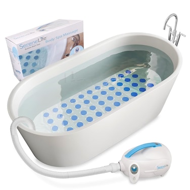 SereneLife Portable Spa Bubble Bath Massager - Thermal Spa Waterproof Non-slip Mat with Suction Cup Bottom, Motorized Air Pump &amp; Adjustable Bubble Settings - Remote Control Included - PHSPAMT22