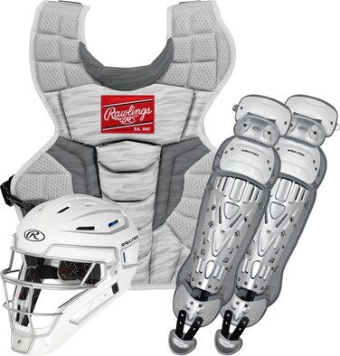 Rawlings   VELO 2.0 Catcher's Set   Baseball   Youth Ages 12 &amp; Under   White/Silver