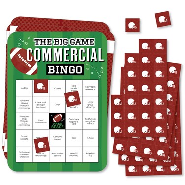 Big Dot of Happiness The Big Game - Commercial Bingo Cards and Markers - Football Party Shaped Bingo Game - Set of 18