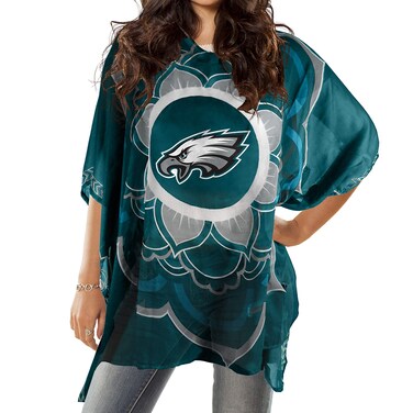 Littlearth Womens NFL Philadelphia Eagles Sheer Caftan with Flower Design, Team Color, One Size