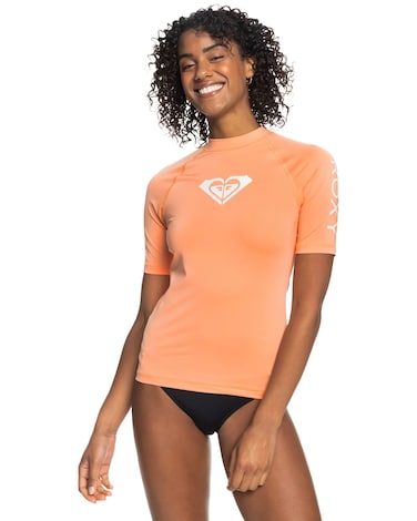Roxy Women's Standard Whole Hearted Short Sleeve Rashguard, Papaya Punch 231, L