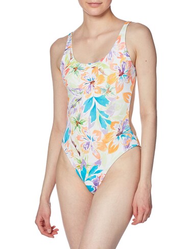 Roxy Womens Juniors Open Back Reversible One-Piece Swimsuit White S