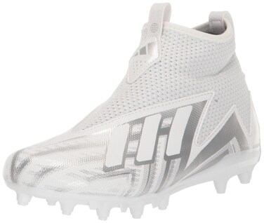 adidas Freak Spark 23 Molded Football Shoe, White/White/Silver Metallic, 4 US Unisex Big Kid