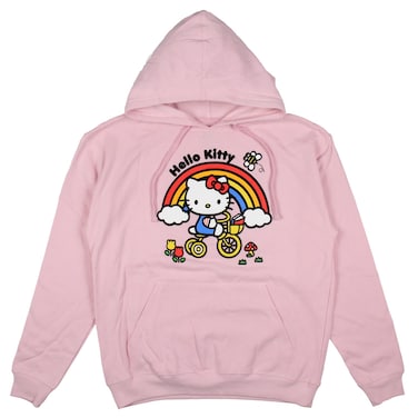 Hello Kitty Women's Hello Kitty Tricycle and Rainbow Adult Pullover Hoodie (Medium)