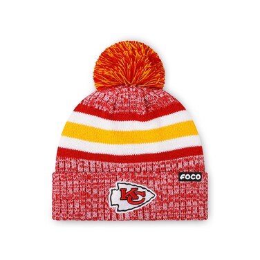 FOCO Kansas City Chiefs NFL Logo Heather Stripe Pom Beanie Hat, Team Color