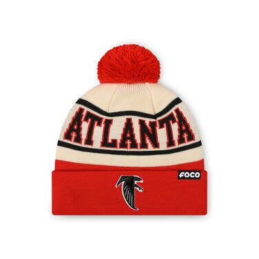 FOCO Philadelphia Eagles NFL Retro Team Logo Heritage Stripe Pom Beanie Hat, Cream
