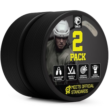 EAGLES Ice Hockey Pucks   High Grade Pucks Official Regulation Weight &amp; Size for Practice &amp; Classic Training - 6 oz Diameter 3" Thickness 1" Black Hockey Puck   Roller Hockey 2 Pack (3)