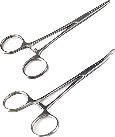 SURGICAL ONLINE Versatile Angling Tools with 2pc 5 Inch Fishing Forceps Set - Stainless Steel, Curved &amp; Straight Hemostats, Serrated Jaws, Locking Mechanism, and Lightweight Design