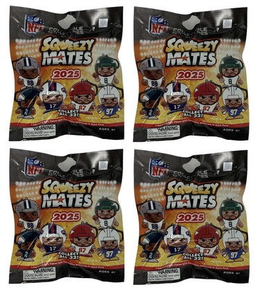 Party Animal Squeezymates 2025 Series 7 NFL Figures Blind Bags Gift Set Party Bundle - 4 Pack