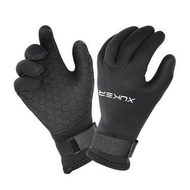 XUKER Water Gloves, 3mm &amp; 5mm Neoprene Five Finger Warm Wetsuit Winter Gloves for Scuba Diving Snorkeling Paddling Surfing Kayaking Canoeing Spearfishing Skiing (3mm-Black, L)