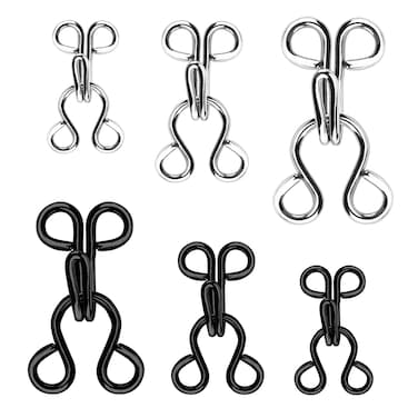 KACOLA 60 Set Hook and Eye Sewing, Bra Hooks Replacement, Large Hooks and Eyes Clasps for Clothing, Sewing DIY Craft, 3 Sizes 23/17/12.5mm, (Gun) Black and Silver