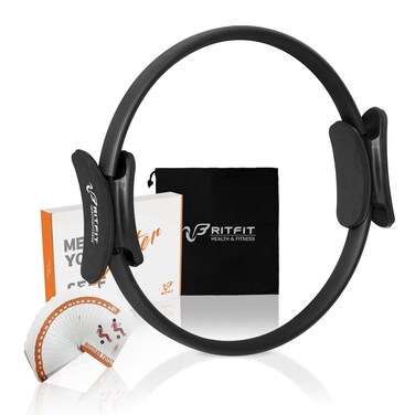 RitFit Pilates Ring Circle - 14 Inch Magic Fitness Circle for Toning Inner &amp; Outer Thighs, Bonus Workout Guide Included (Black)