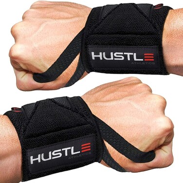 Hustle Athletics Wrist Wraps for Weightlifting (USPA Approved) 18" &amp; 12" Professional Lifting Wrist Straps for Powerlifting and Bodybuilding to Lift Heavier and Improve Workouts for Men and Women