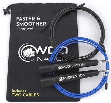 WOD Nation Adjustable Speed Jump Rope for Men &amp; Children - Blazing Fast Fitness Skipping Rope for Boxing, MMA, Endurance, Exercise, and Gym Workout