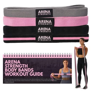 Arena Strength Long Fabric Full Body Resistance Bands Set of 4 and Pull Up Assistance Bands   Cloth Resistance Bands Loop with Fabric Exercise Resistance Bands Workout Guide