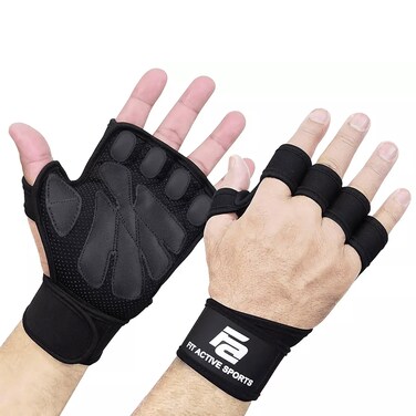 Fit Active Sports Weight Lifting Workout Gloves with Built-in Wrist Wraps for Men and Women - Great for Gym Fitness, Cross Training, Hand Support &amp; Weightlifting
