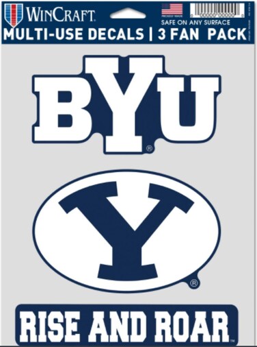 WinCraft NCAA Brigham Young University BYU Cougars Multi-Use Decal 3 Fan Pack, Team Colors, 5.5" x 7.75" Inch Sheet