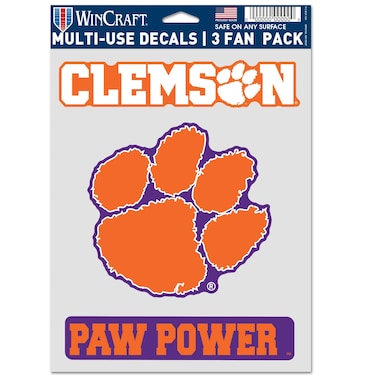 WinCraft NCAA Clemson University Tigers Multi-Use Decal 3 Fan Pack, Team Colors, 5.5" x 7.75" Inch Sheet