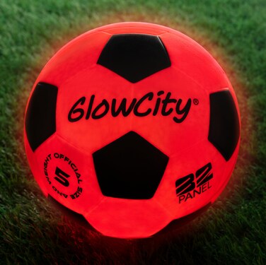 GlowCity Glow in The Dark Soccer Ball   Light Up Indoor/Outdoor Soccer Ball with 2 LED Lights   Pre-Installed Batteries   Fun Gift for Teens