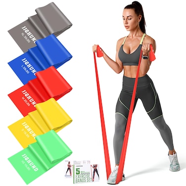 Resistance Bands, 5 Pcs Exercise Bands Elastic Stretch Bands for Fitness Yoga Pilates Stretching Strength Training, Workout Bands for Home Gym