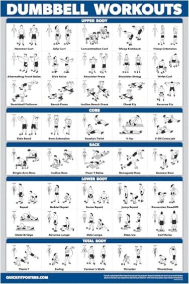 Palace Learning Dumbbell Workout Exercise Poster - Free Weight Body Building Guide   Home Gym Chart - LAMINATED, 18" x 24
