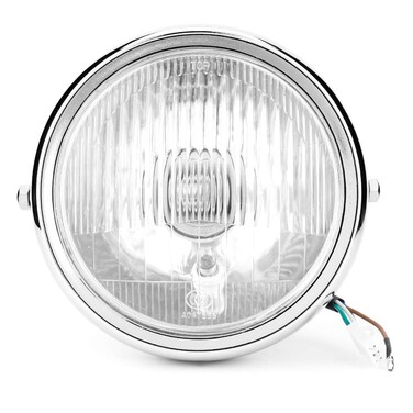 Qiilu phare moto rond,phare moto rond,Motorcycle Retro Front Headlight,Universal Motorcycle Retro Silver Shell White Lens Headlamp Front Headlight for GN125