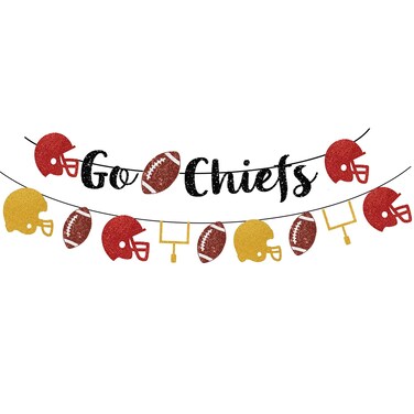 Go Chiefs Football Glitter Banner Party Decorations, Chiefs Football Party Banner Super Football Touchdown Game Day Chiefs Banner Decorations