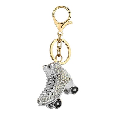 Skates Rhinestone Keychain,Shoe Gold Sparkling Charm Keyring Pendant (Silver)