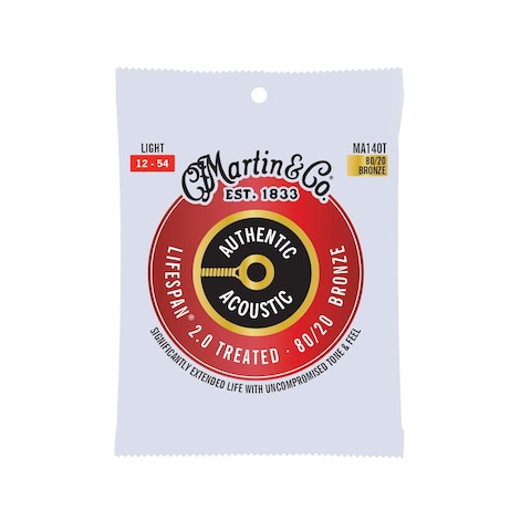 Martin Authentic Acoustic Guitar Strings, Lifespan 2.0 Treated, Light, 80/20 Bronze