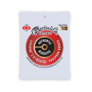 Martin Authentic Acoustic Guitar Strings - 3 Pack - Lifespan 2.0 Treated 92/8 Light