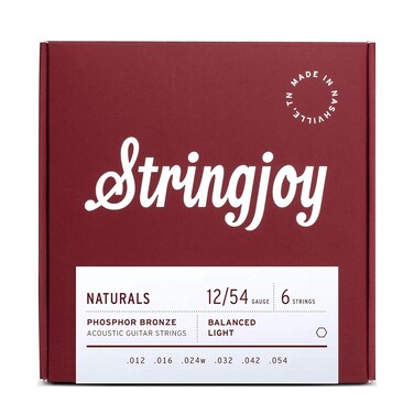 Stringjoy NB1254 Phosphor Bronze Acoustic Guitar Strings, 12-54 Light Gauge, Acoustic Guitar Strings for Clear Tones, Durable Light Guitar Strings, Naturals 6 String Set