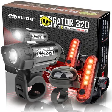 BLITZU Bike Lights, Bike Reflectors Front and Back. LED Rechargeable Headlight Rear Taillight &amp; Bell Set Bicycle Accessories for Night Riding Men Women Kids. Gift for Dad, Mom, Boys, Girls