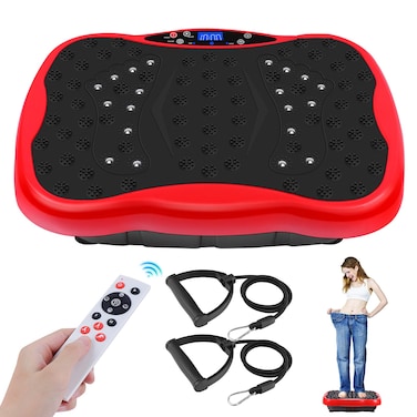 Vibration Plate Exercise Machine, Health &amp; Fitness Full Body Vibration Platform, Portable Vibration Plate Platform for Weight Loss Home Fitness, Lymphatic Drainage, w/Resistance Bands+Remote