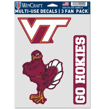 WinCraft NCAA Virginia Tech Hokies Multi-Use Decal 3 Fan Pack, Team Colors, 5.5" x 7.75" Inch Sheet Blue