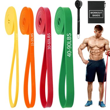 Exercise Bands Resistance Bands for Working Out,Pull Up Bands Set,at Home Workout Equipment,Workout Bands for Men and Women,Stretch Bands for Exercise (Yellow, Orange, Red, Green)