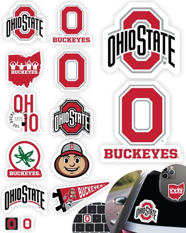 Ohio State Stickers (14 Stickers) 2 Large 5" for Car Windows 10 Medium 2.5" for Water Bottles Laptops Phones and 2 Mini Keyboard Decals OSU Buckeyes Gift for Men or Women Football Fans (Ohio Buckeyes)